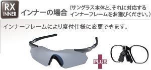 インナーの場合（サングラス本体と、それに対応するインナーフレームをお選びください。） インナーフレームにより度付仕様に変更できます。